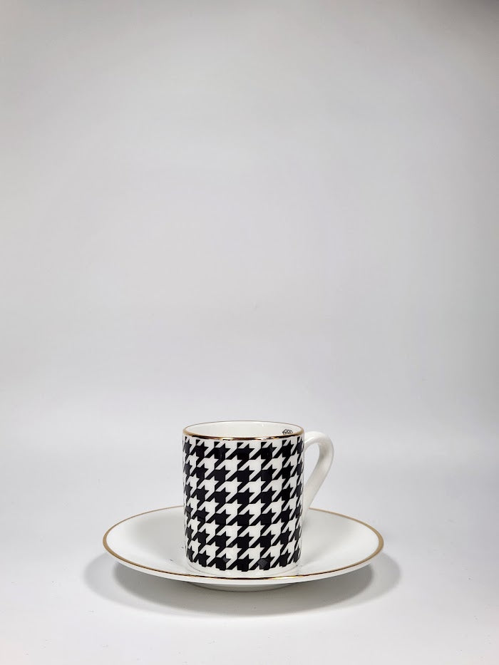 'Houndstooth Noir' Espresso Cup & Saucer