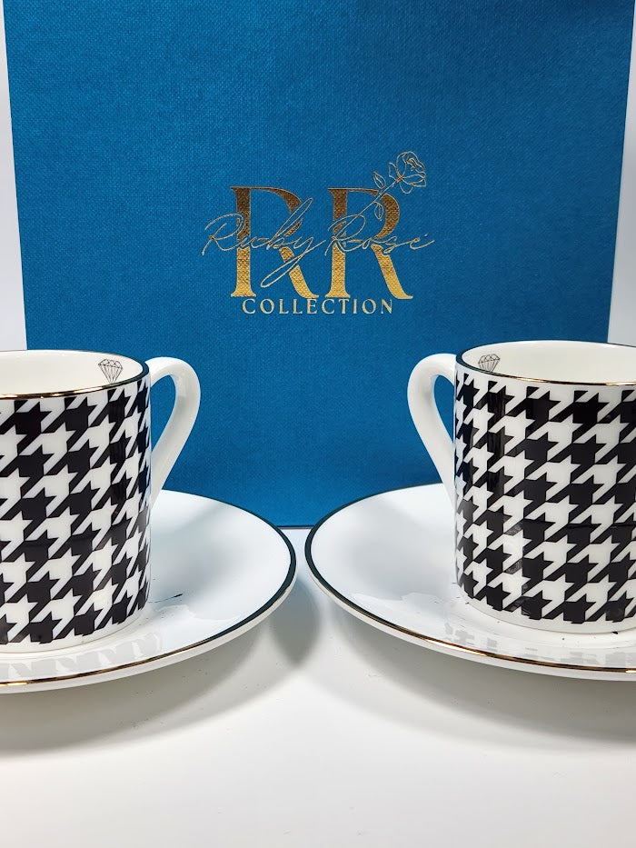'Houndstooth Noir' Espresso Cup & Saucer