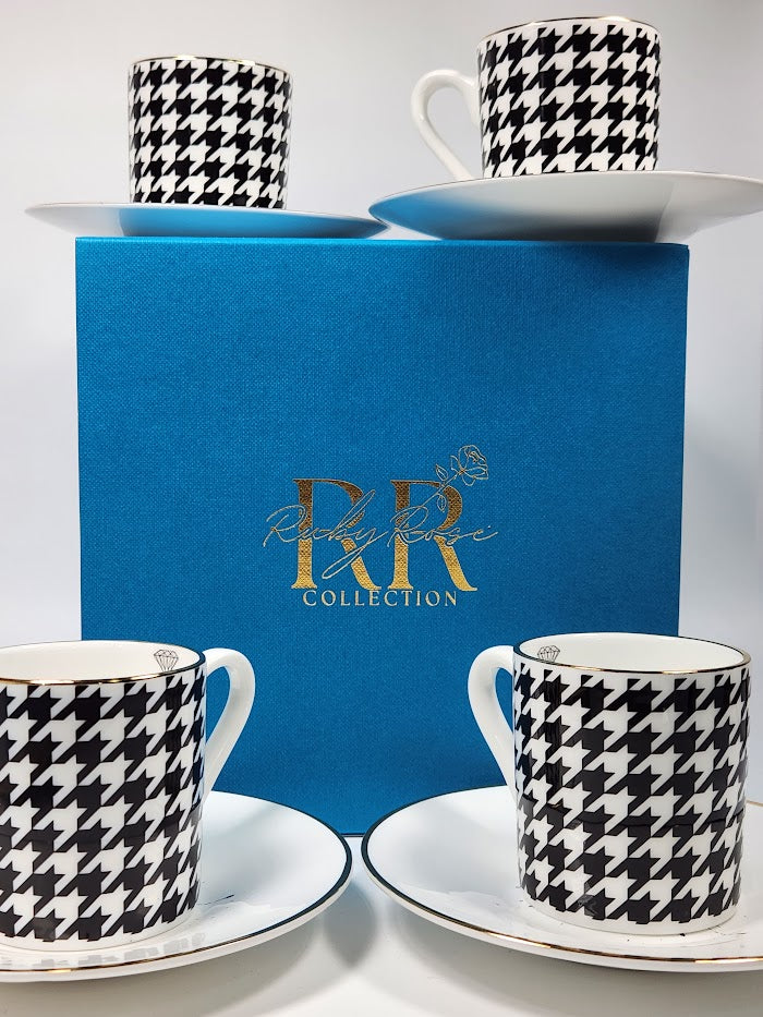 'Houndstooth Noir' Espresso Cup & Saucer