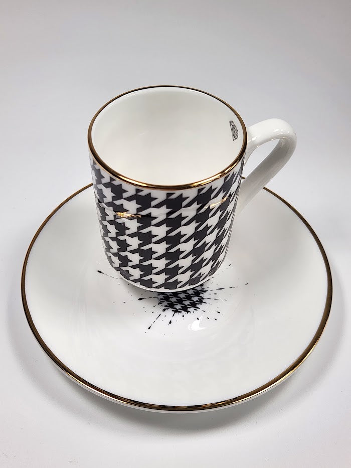 'Houndstooth Noir' Espresso Cup & Saucer