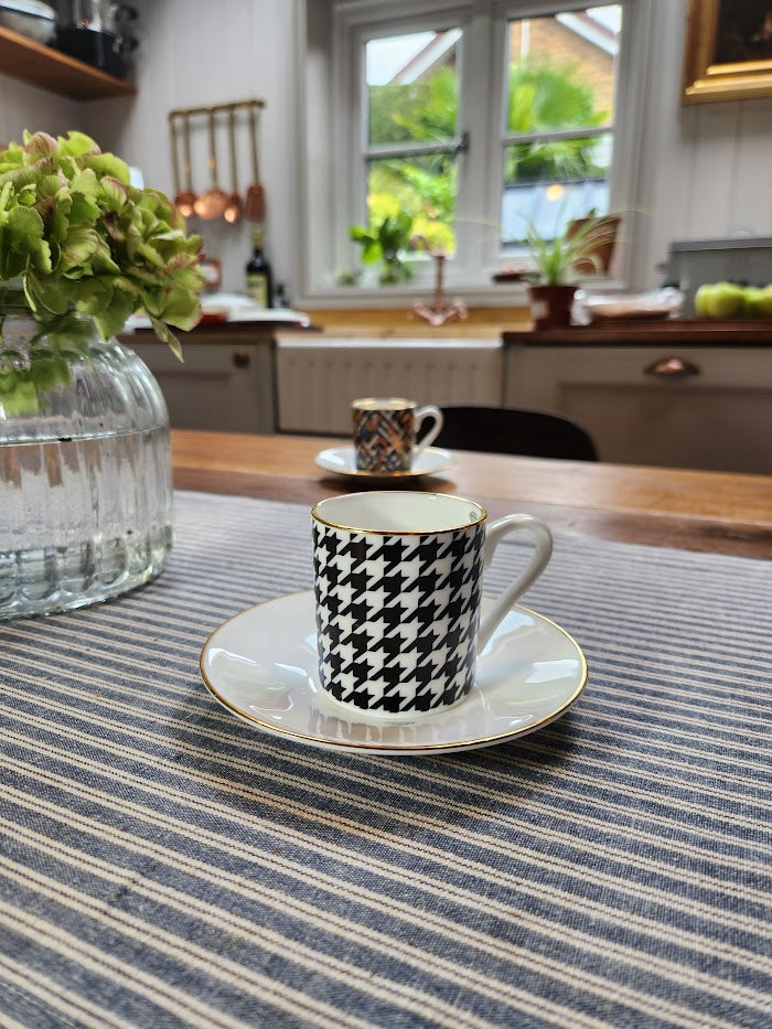 'Houndstooth Noir' Espresso Cup & Saucer