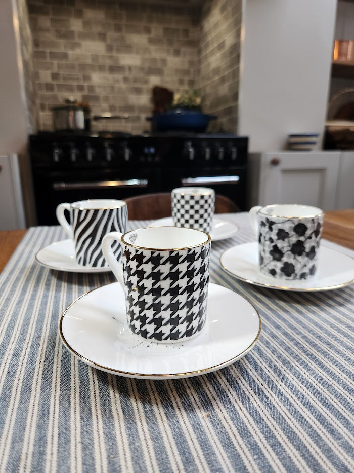 'Houndstooth Noir' Espresso Cup & Saucer