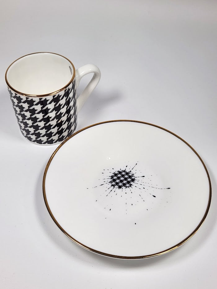 'Houndstooth Noir' Espresso Cup & Saucer