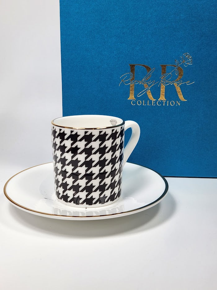 'Houndstooth Noir' Espresso Cup & Saucer