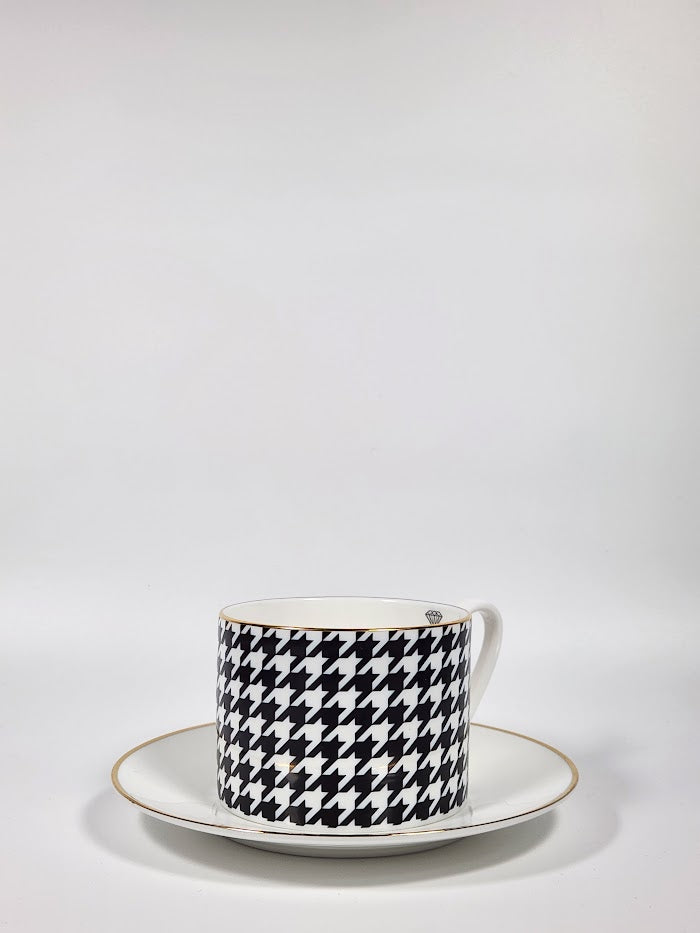 'Houndstooth Noir' Cup and Saucer