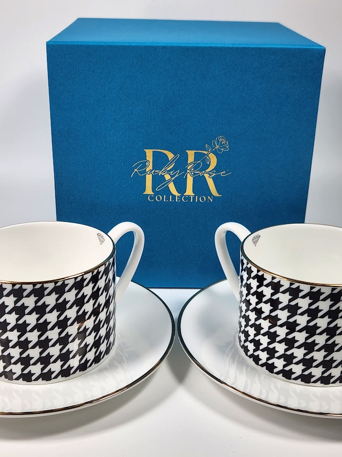 'Houndstooth Noir' Cup and Saucer