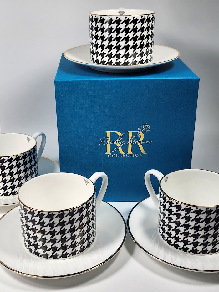 'Houndstooth Noir' Cup and Saucer