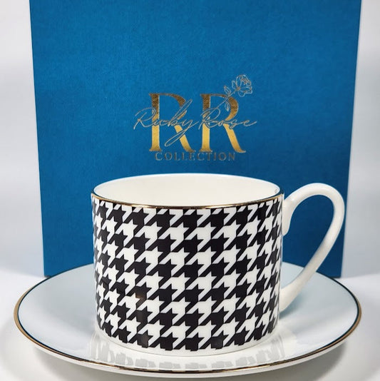 'Houndstooth Noir' Cup and Saucer