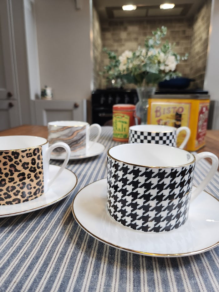 'Houndstooth Noir' Cup and Saucer