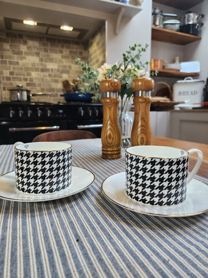 'Houndstooth Noir' Cup and Saucer