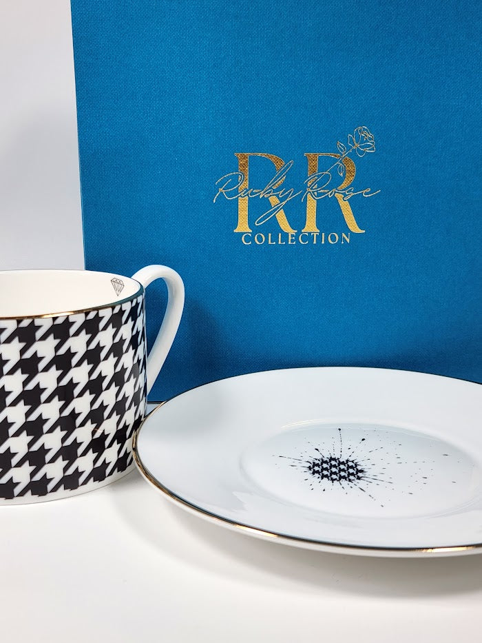 'Houndstooth Noir' Cup and Saucer